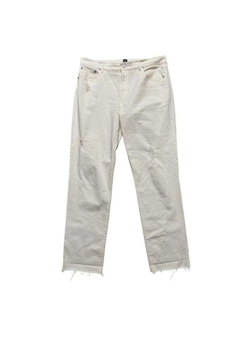 Gap Best Girlfriend Jeans White Distressed Raw Hem Tall 32 Women’s